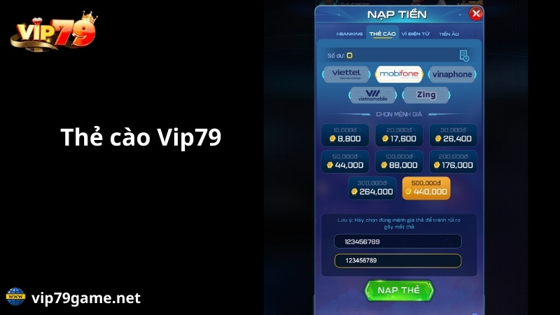 nạp tiền vip79 qua thẻ cào