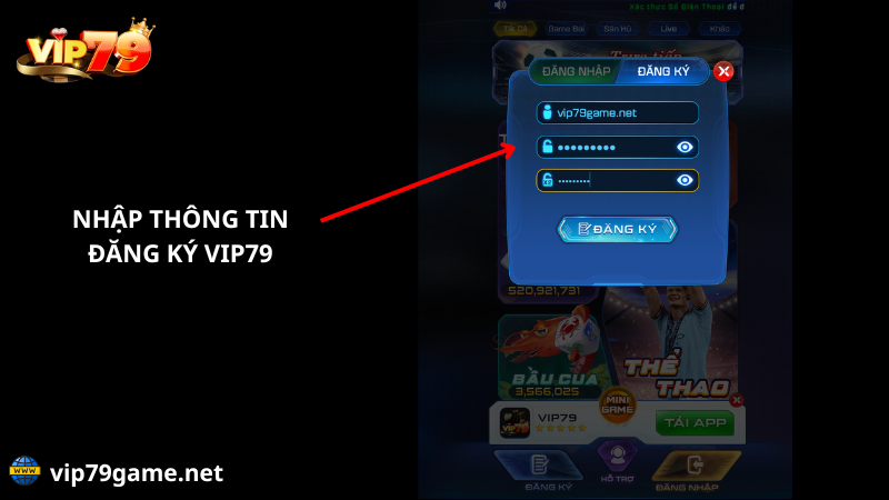 nhập thông tin đăng ký vip79